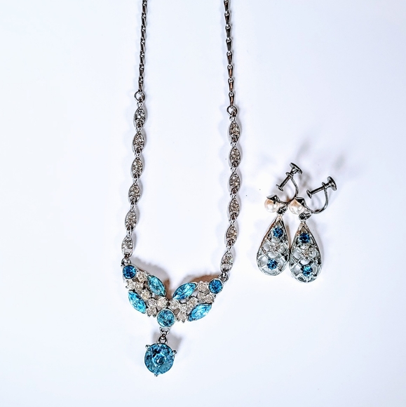VTG Signed Bogoff Blue Crystal Set Sterling Silver - Picture 1 of 6